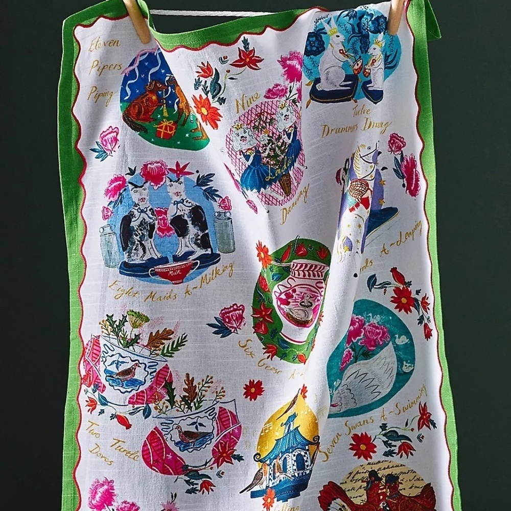NWT Anthropologie Emily Maude 12 Days of Christmas Kitchen Towel